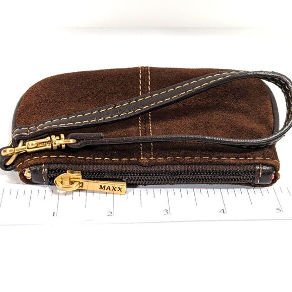 Maxx New York Signature Brown Suede Leather Shoulder Bag And Matching Wristlet - Picture 7 of 13